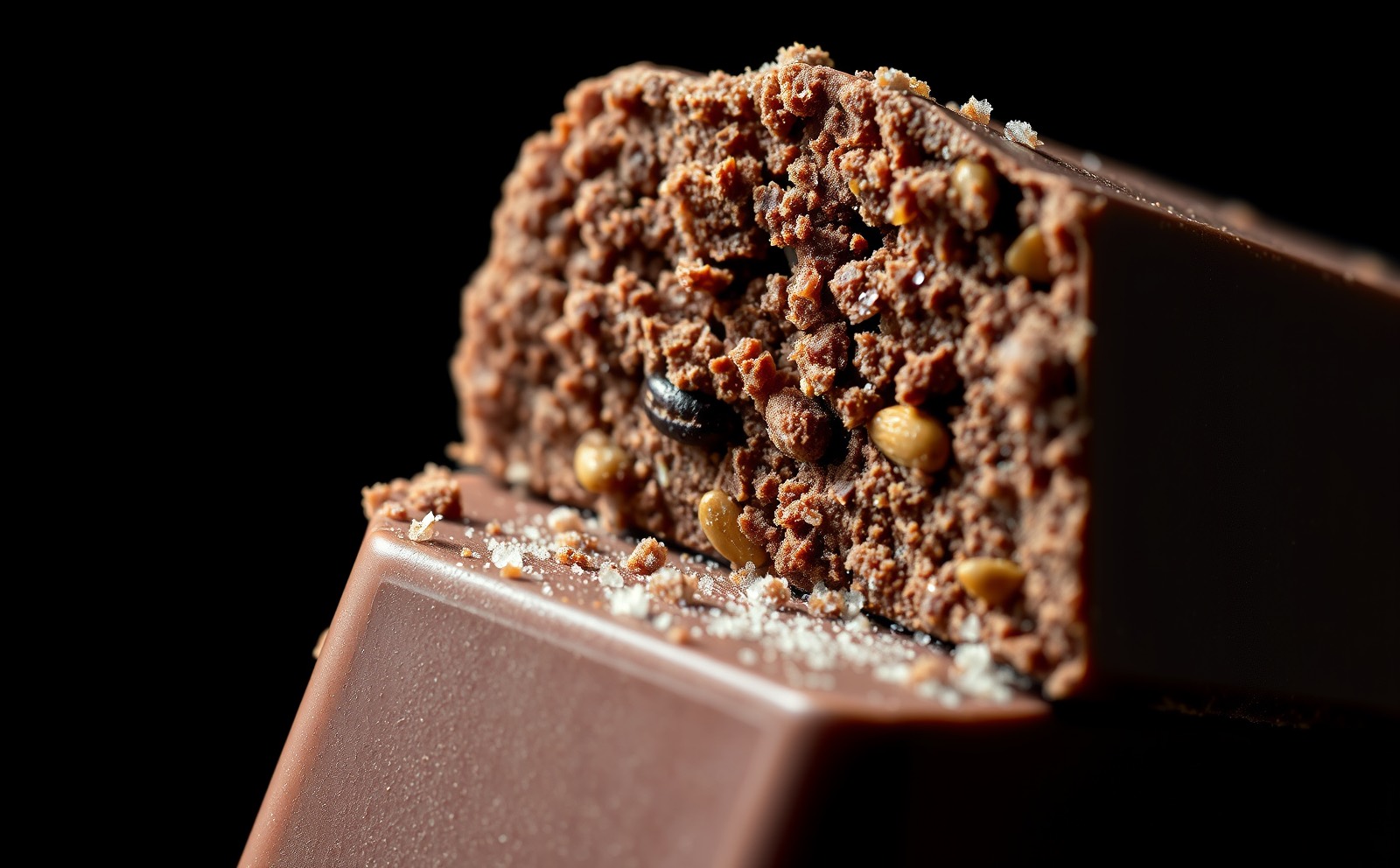 ザクザクとした食感を残したクラフトチョコレートの断面